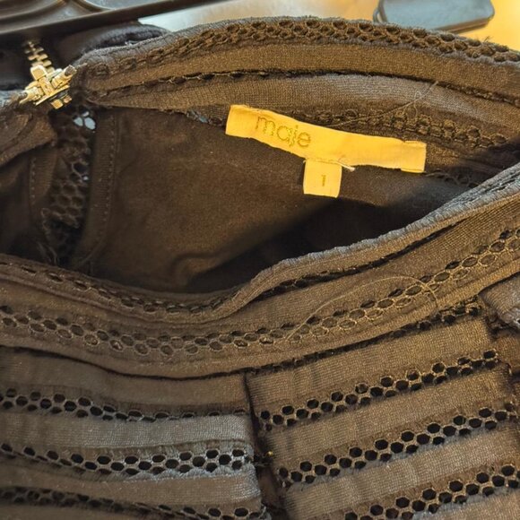 Maje Black Mesh Stripe 3D A-Line Midi Skirt (Model Jam/James) - Picture 6 of 8